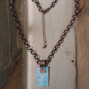 Blue/Gold Embossed Leaves Pendant Necklace.